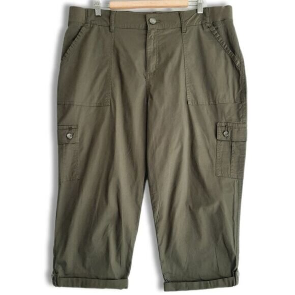 LEE Relaxed Fit Flex-to-go Mid-Rise Cargo Capri Pants Green Sz 18 - Picture 2 of 13